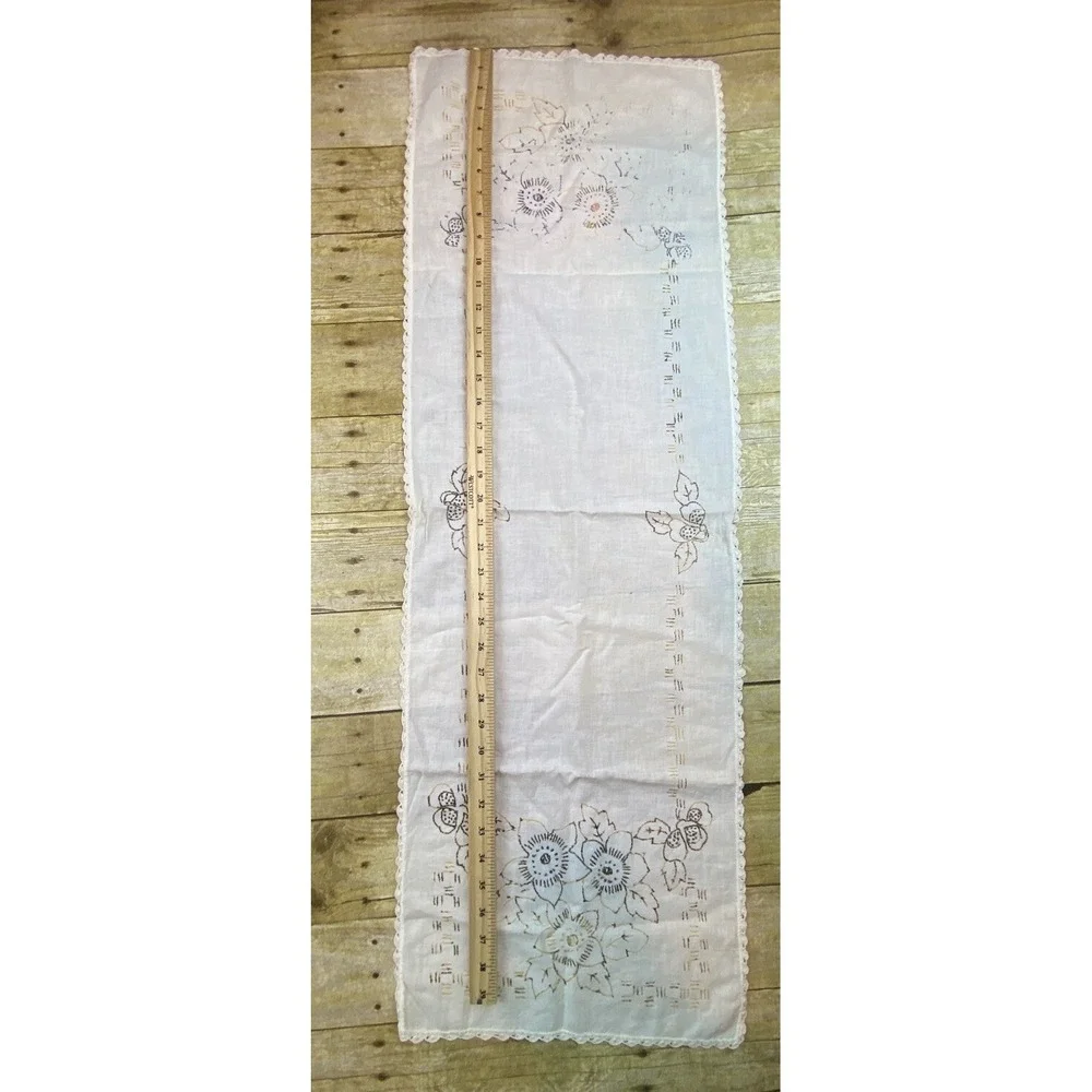 Hand Stitch Table Runner Flower Yellow Brown‎ Floral 40x30